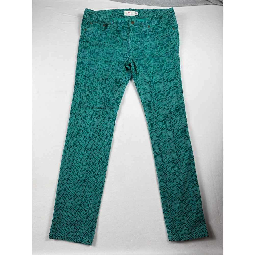 Vineyard Vines Womens 10 Turquoise Corduroy Skinny Pants Blue Polka Dot Preppy